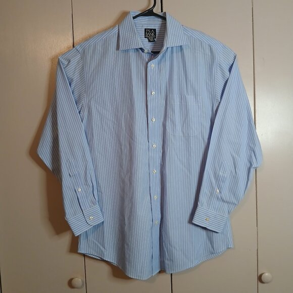 JoS. A. Banks Travel Collection Slim Fit 16.5 -34 Blue/White Pin Strip Dress Sh - Picture 1 of 8